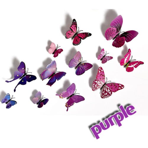 12Pcs 3D Butterfly Wall Decals Removable Sticker Kids Art Nursery Magnets Decor