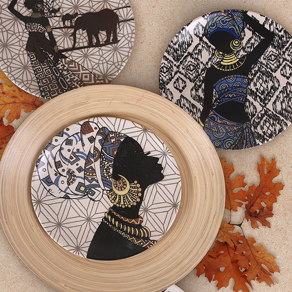 Keramika Ceramic - Set Ege Services Plate 25 cm 4 Prc - African Womans - Matt Decorated,catering, kitchen,dinner, home,