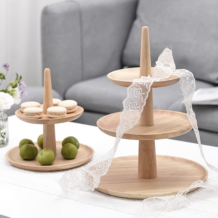 European-style Three-storey Plate Hotel Buffet Multi-layer Fruit Snack Snack Plate Solid Wood Fruit Shelf
