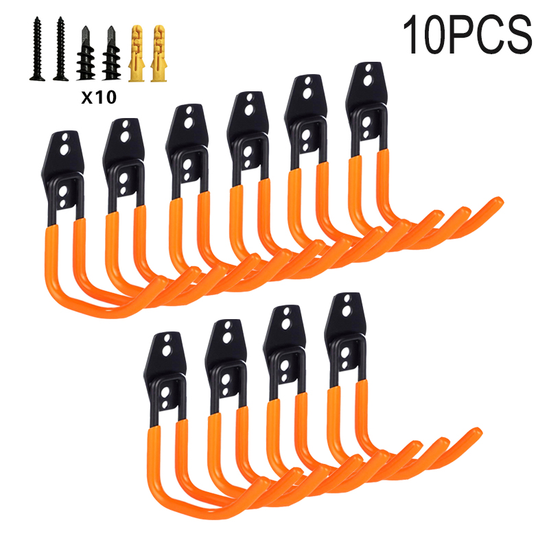 1/10PC Heavy Duty Metal Hook Garage Organizer Wall Mount Bicycle Hanger Hooks Anti-slip Storage Hook Garage Storage Tool: light green