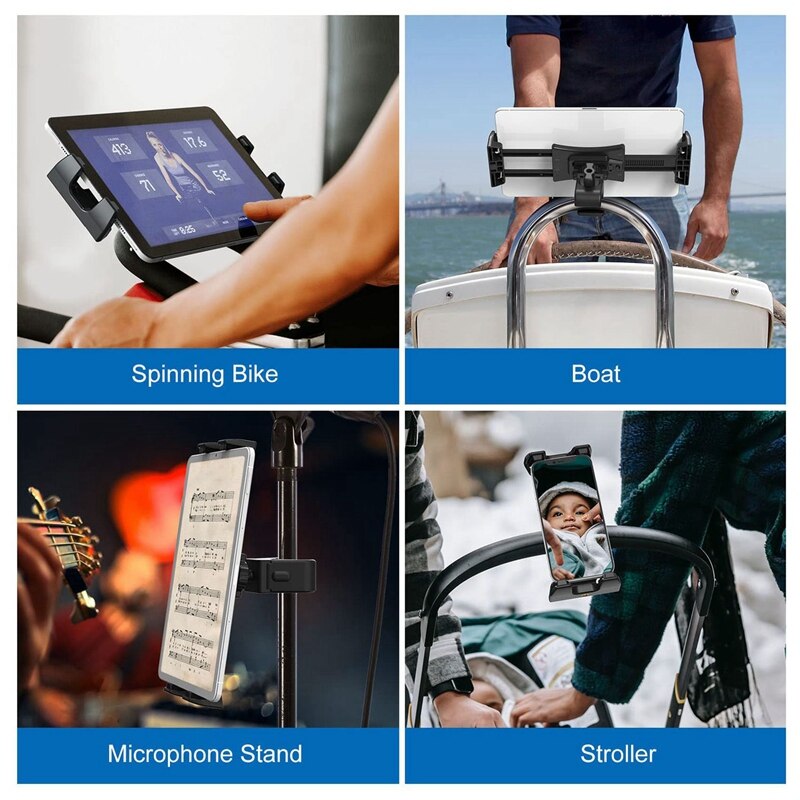 Exercise Bike Tablet Stand - 360degree Adjustable Fitness Treadmill Tablet Stand for 4.7-12.9inch Tablet Phone
