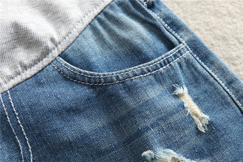 Pantalones cortos premamá de mezclilla, cortos de algodón para el embarazo, ajustados, con agujeros, elásticos