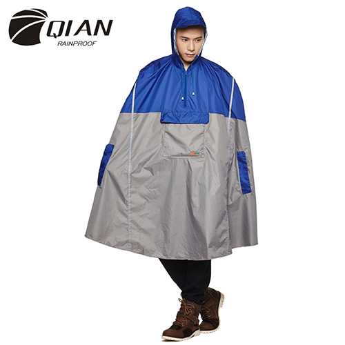 Qian impermeável impermeável ao ar livre moda chuva poncho mochila fita reflexiva design escalada caminhadas viagem capa de chuva: Azul
