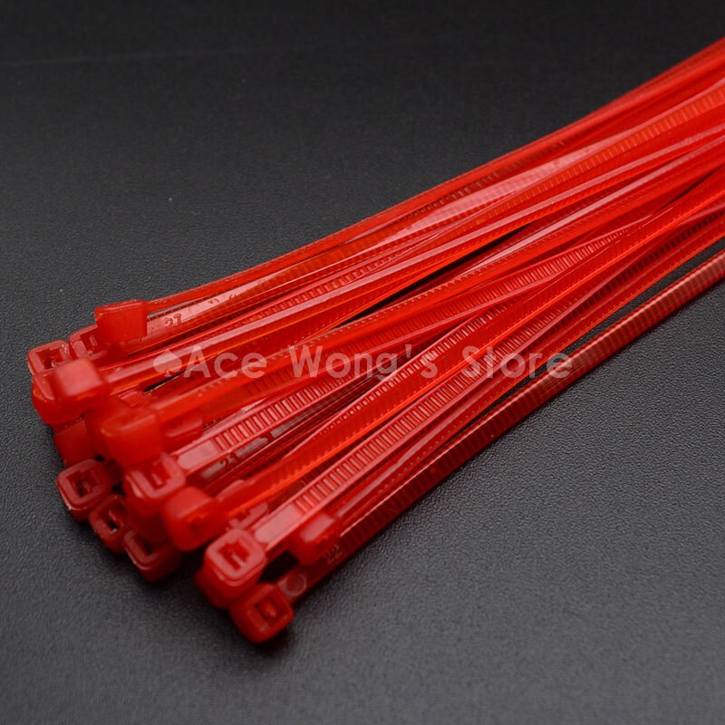 100 stk / pakke 4*200mm bredde 2.7mm farverige fabriksstandard selvlåsende nylon kabelbånd af plast, trådbinder: Rød