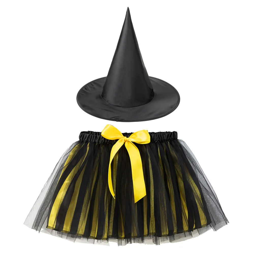 Children Girls Halloween Polka Dot Spiderweb Witch Skirt Hat Spider Web Tutu Outfit Party Dress Up Cosplay Costumes Carnival: S / green