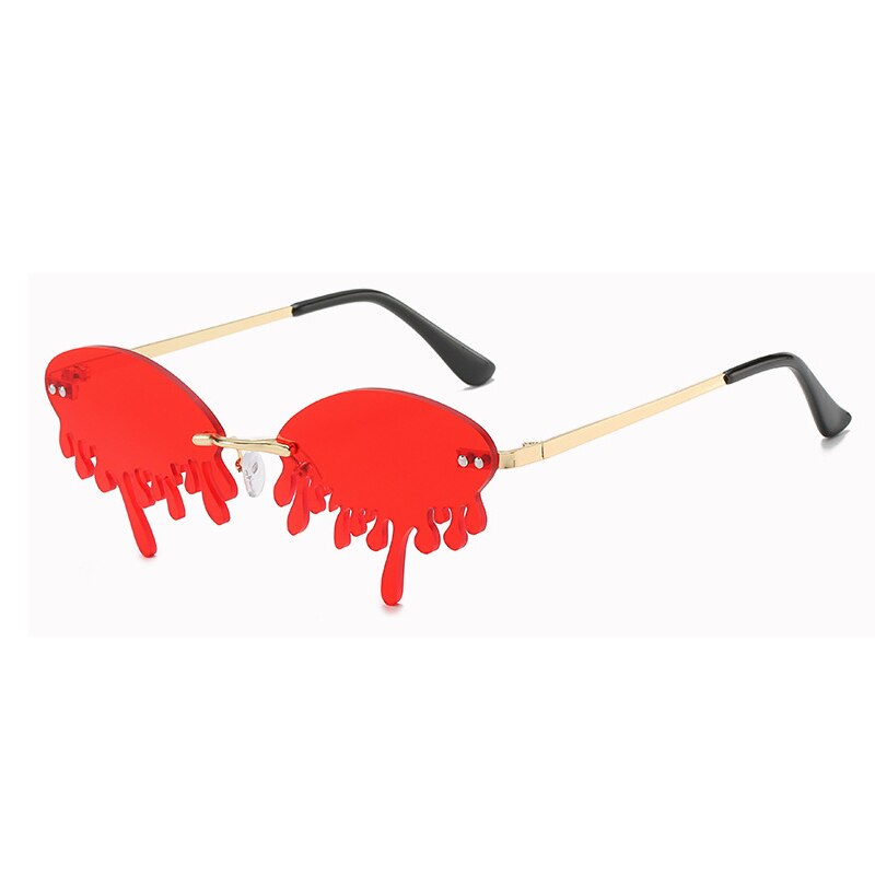 Dames zonnebril zonder montuur retro unieke tranen vorm steampunk zonnebril: Rood