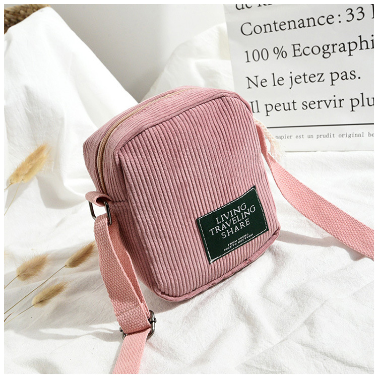 5 farger dame cordfløyel veske enkelt skulder vesker dame soild farge casual mini crossbody veske: Rosa