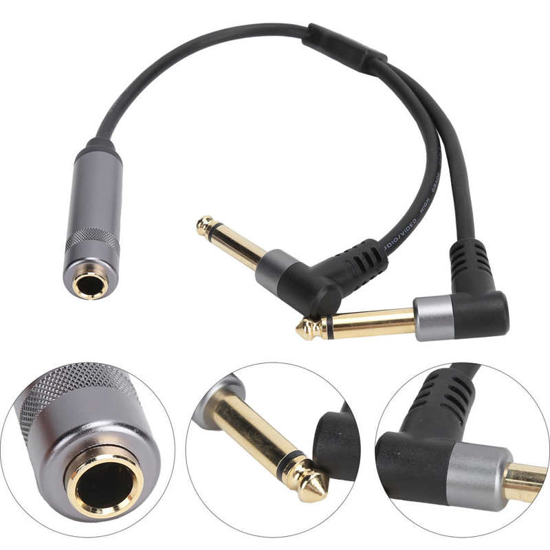 6,35 mm jack splitter 1/4 TRS stereo vrouwelijk naar dual 1/4 TS mono haakse 6,35 mm audio breakout-kabel 30 cm voor luidsprekermixer