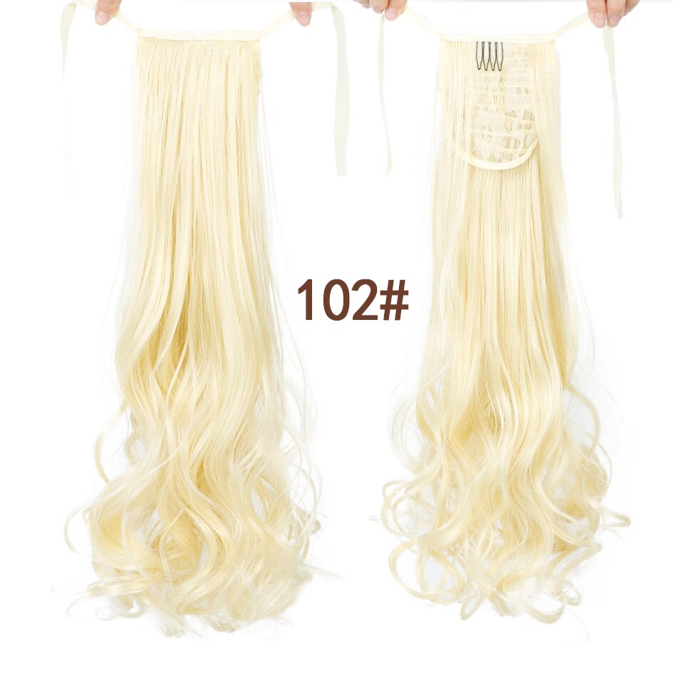 HUAYA 22 Inch Synthetic Long Curly Ponytail Clip In Hair Extensions Tail on False Hair Black Blonde Brown Pony Tail Hairpieces: 006-102