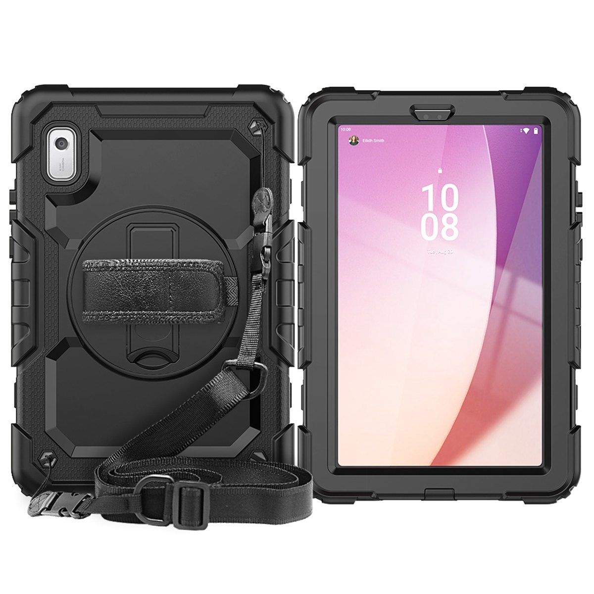 Hand Strap Shoulder Strap Kickstand Rugged Case For 9 Inch Lenovo Tab M9/K9 (TB-310FU, Released) built-in Screen Protector: Red