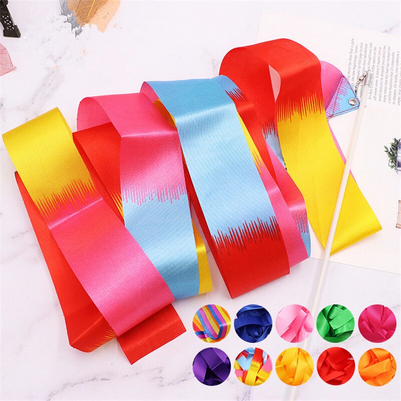 2M/4M Colorful Gym Ribbons Dance Ribbon Rhythmic Art Gymnastic Ballet Streamer Twirling Rod Stick For Gym Training