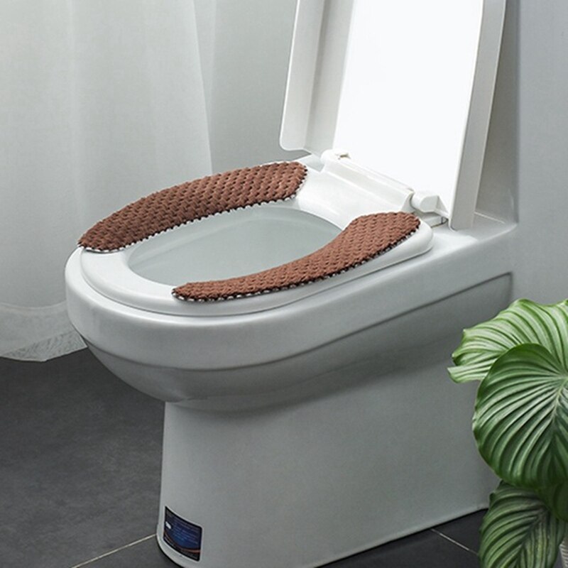 Universal vintertyk toiletsæde ring toiletdæksel vaskbart toilet klistermærke badeværelse tilbehør toiletmåtte: Brun