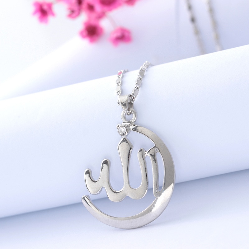 Simple Muslim God Necklace Gold Silver Alloy Allah Pendant Necklace Charm Mosaic Zircon Pendant Jewelry Women Men