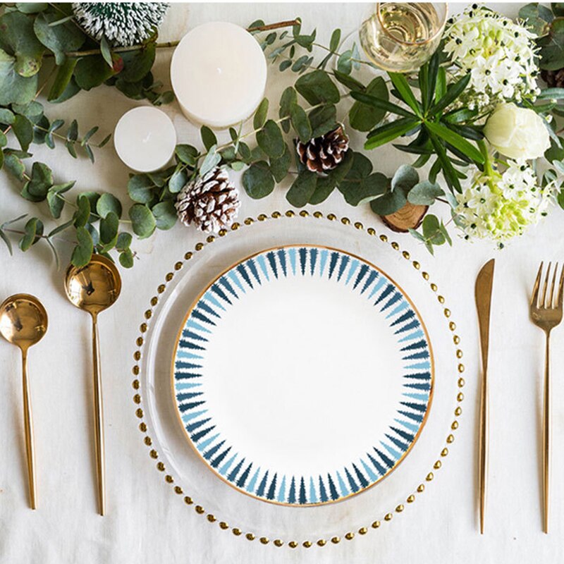 Christmas Decoration Dinner Plates China Bone Round Plates Elk Christmas Tree Dishes and Plates Dinnerware Kitchen Supplies