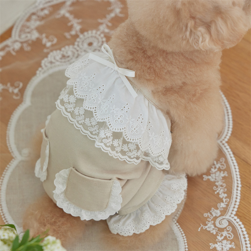 Combinaison en dentelle pour animaux de compagnie, jolie salopette en peluche pour animaux de compagnie, pantalons pour chat, vêtements pour chiots, pyjama pour petits chiens, printemps et été