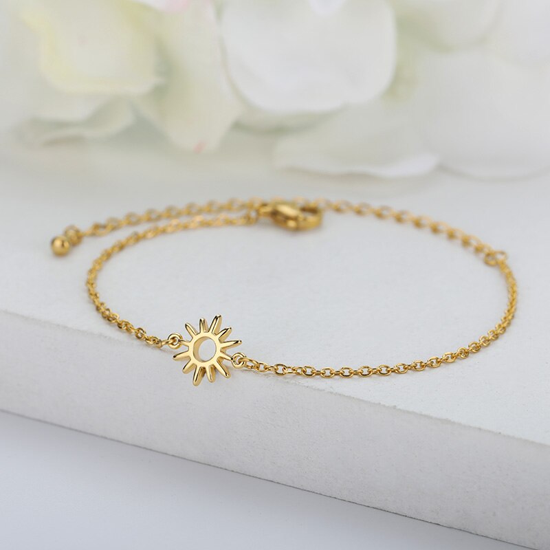 Schmuck Sonne Hohl Paar Armbänder Für Frauen Edelstahl Kette Armbinde Jahrgang Sonnenblumen Fußkettchen Boho Fuß Zubehör