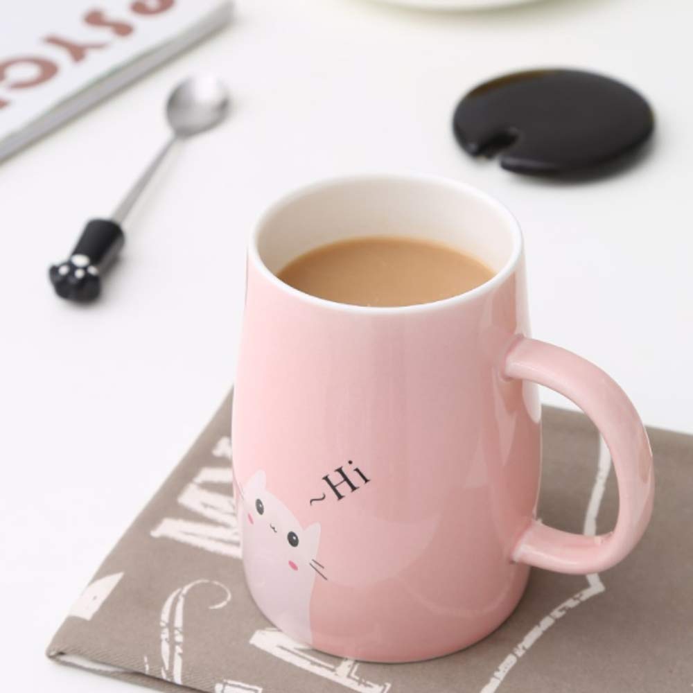 roze kat hittebestendig cup kleur cartoon met Lepel kitten melk koffie keramische mok kinderen cup kantoor