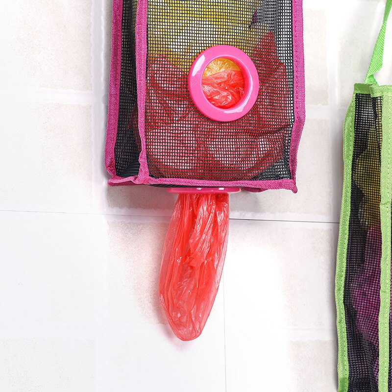 Hanging Trash Bag Storage Shopping Bagstor Container Plastic Basket Mesh Trash Storage Bag Kitchen Organizing Tool