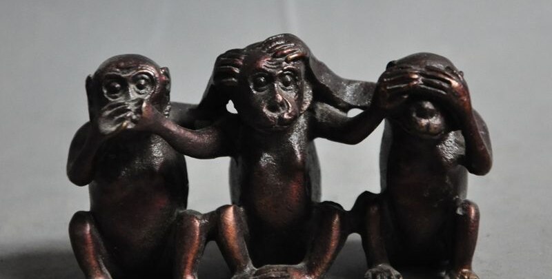 Chinese fengshui brons koper Leuke Naughty zodiac drie apen dier standbeeld