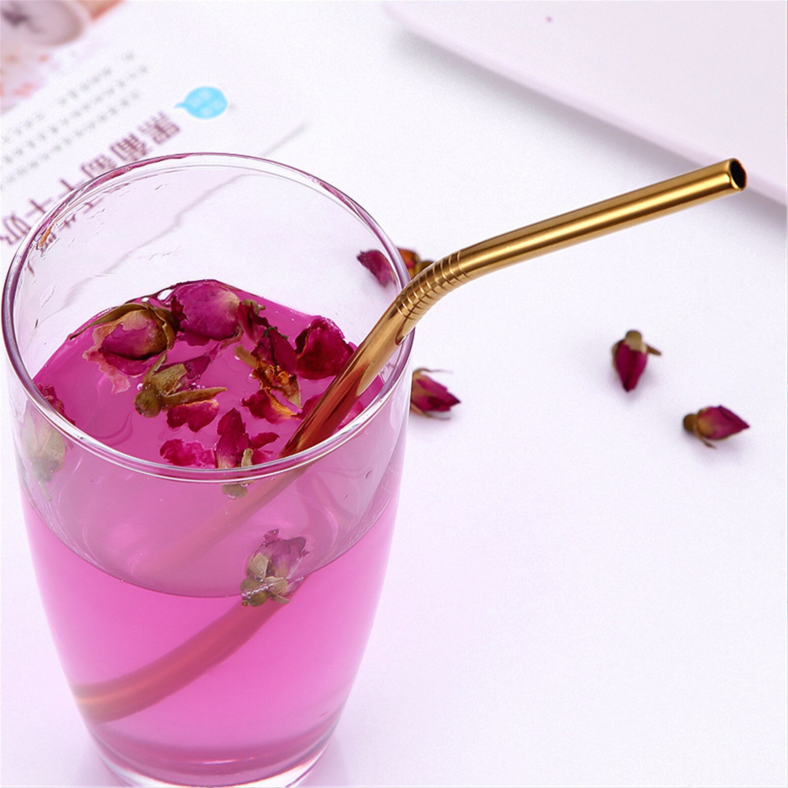 House Reusable Stainless Steel Straws Metal Straight Bent Drinking Straws with Cleaner Brush Reusable Straw Party Bar Accessorie