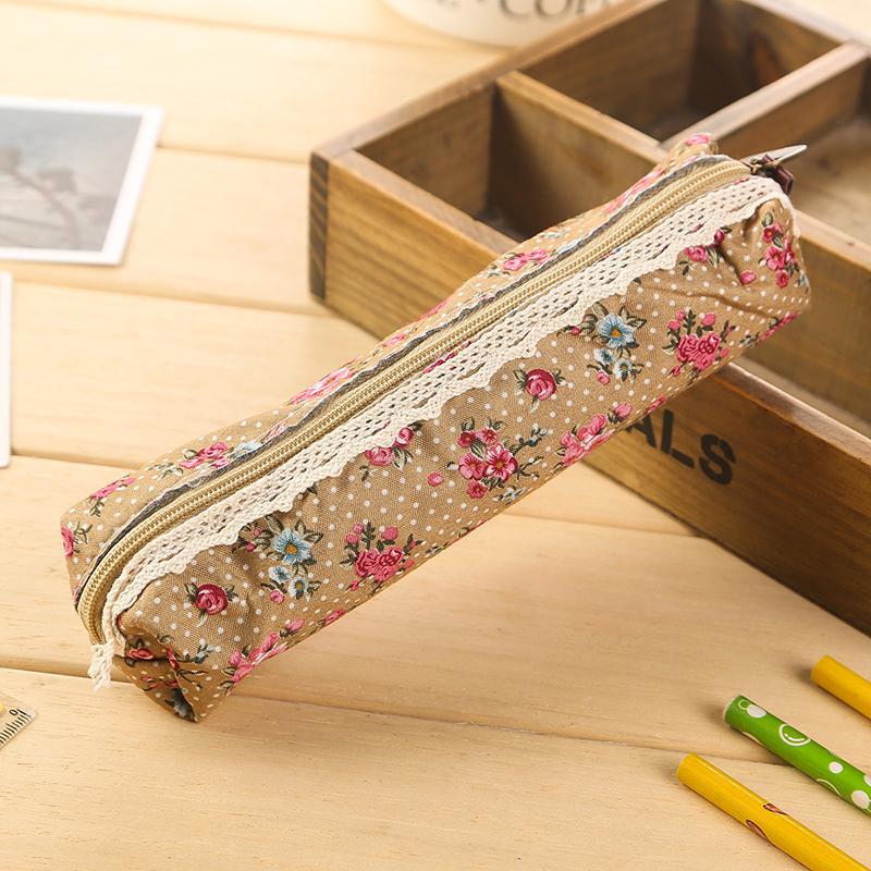 Mini Retro Flower Floral Lace Pencil Case, Pencil Bag School Supplies Cosmetic Makeup Bag Zipper Pouch Purse, Estojo Escolar: C