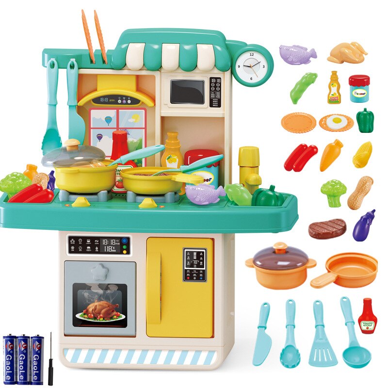 freundlicher Küche Spielzeug Spielen Haus Modell Küche Kochen Koch Licht Enthalten Licht Klang Mädchen'S und JUNGEN: groß Größe frisch Grün  hell inbegriffen hell Klang 23 Stücke  verpackt  und Batterie Schraube Treiber