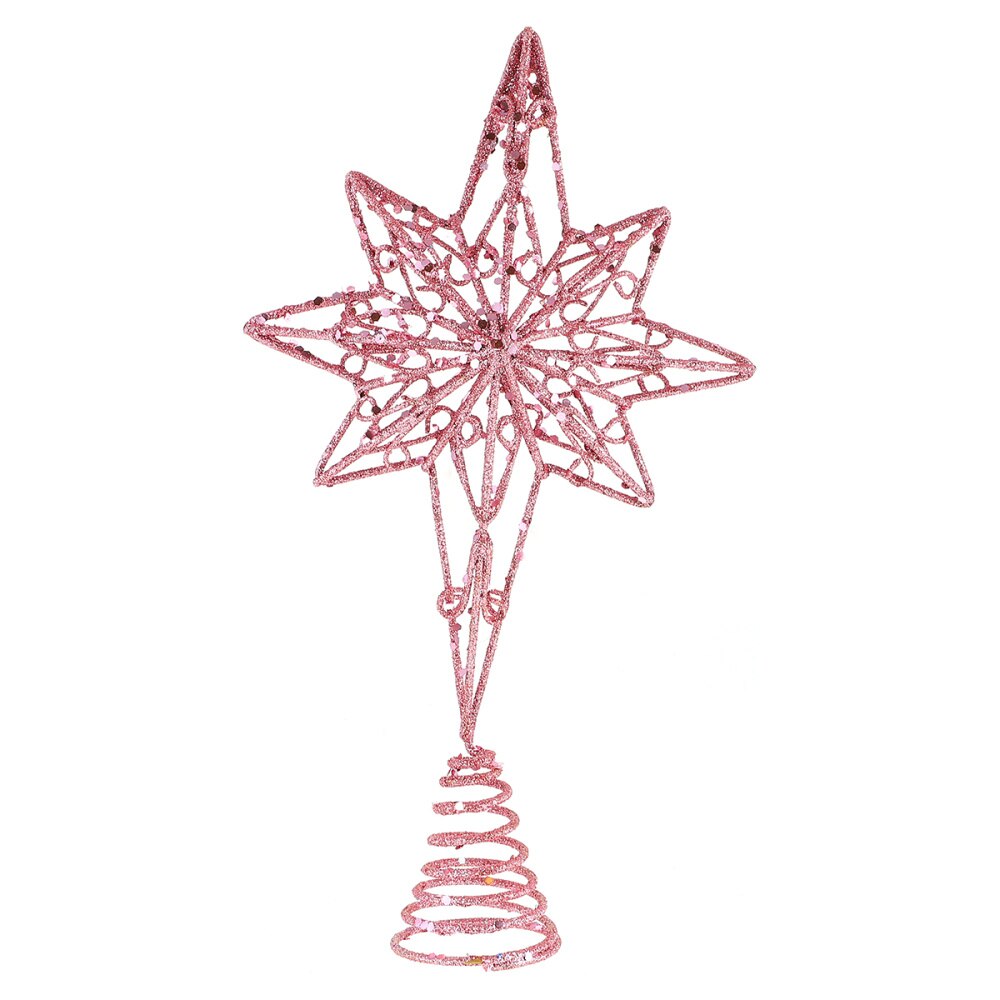 Anijsster boomtopper gouden ster kerstboomtopper ijzeren ster festival boomtopdecoratie voor thuisfeest (gouden , 16 x 30c: Roze