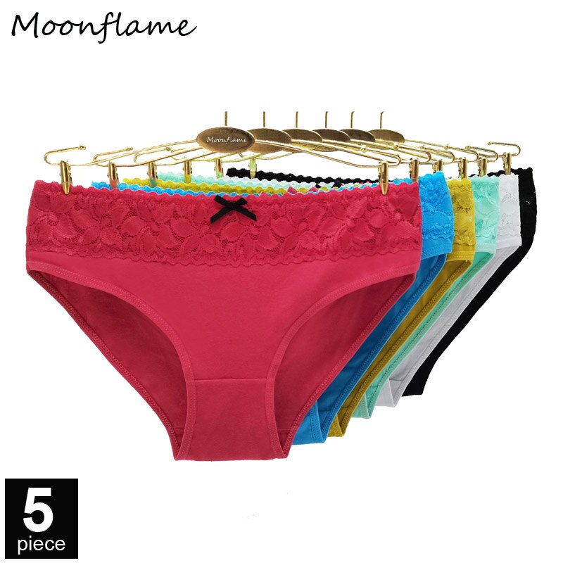 Moonflame 5 Pcs/Lots Women Solid Color Sexy Lace Panties Underwear M L XL 89466: M