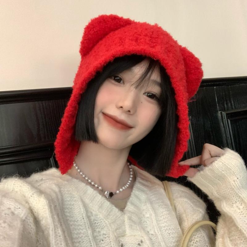 Japanse Kawaii Vrouwen Hoeden Schattige Beer Oren Pluche Mutsen Herfst En Winter Warm Gehoorbescherming Gebreide Touw Bommenwerper Hoed: Donkergrijs