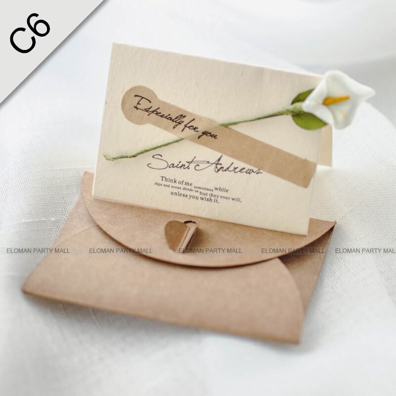 Eloman rustikke bryllup invitationer kort fødselsdag bryllup invitation konvolut+blanke kort+blomster: C6