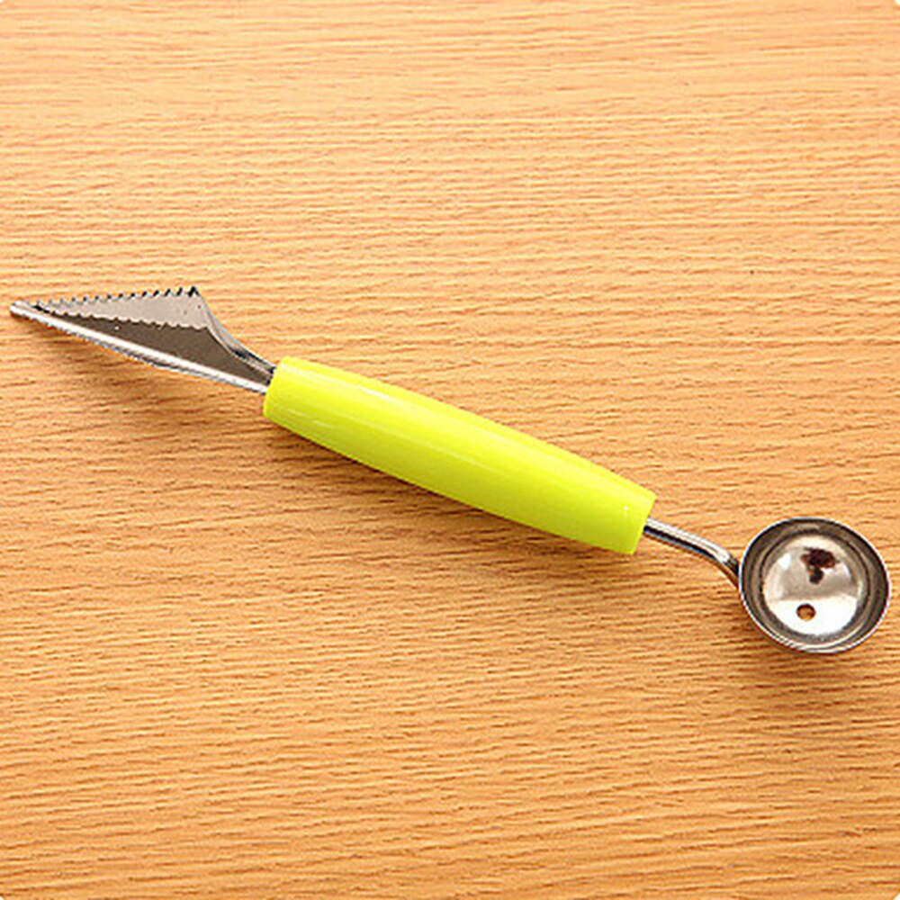 2 in1 Dual-kopf Edelstahl Obst Ball Carving Messer Obst Scoop Melone Bagger Obst Krug Kartoffelpüree Baller eis Löffel: Grün