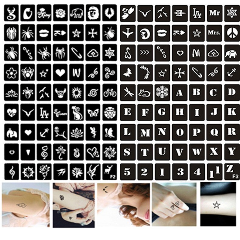 126 Pcs Henna Stencils Kat Lotus Vlinder Brief Kleine Tekening Sjabloon Voor Vinger Airbrush Stencil Glitter Tattoo Stencil