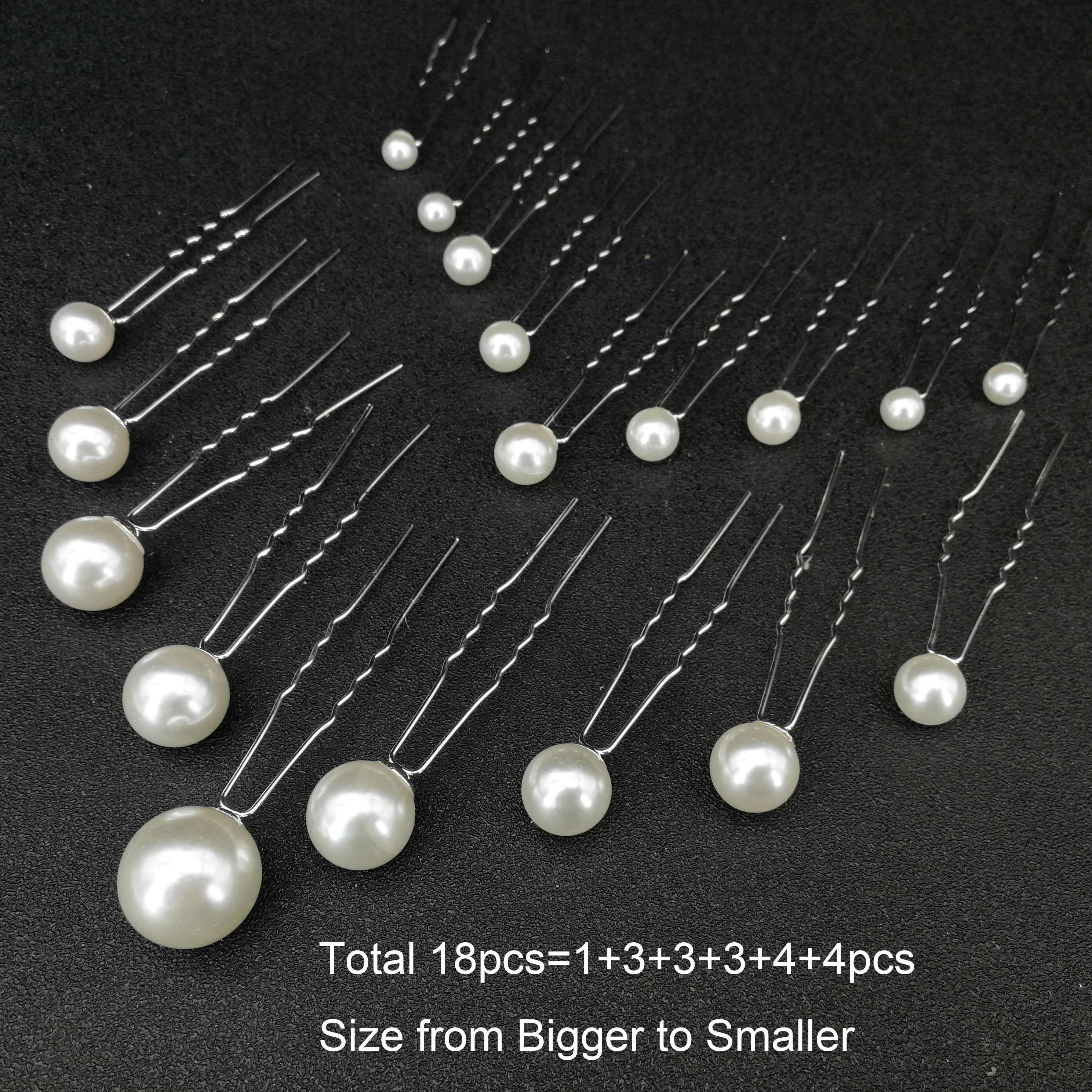 Women U Shape Flower Hairpins Metal Barrette Pearl Clip Wedding Bridal Hair Accessories Wedding Hairstyle Tools: Silver Mix 18pcs