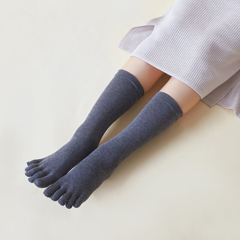Damen-zehensocken, winter-frühlingssocken aus baumwolle, lässige japanische stil-sportsocken, wadenlang, einfarbige zehensocken: Dunkelgrau