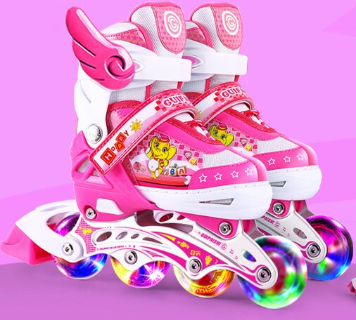 Beginner roller skates children's full set of outdoor roller skates skating inline roller skates: pink / 35-38