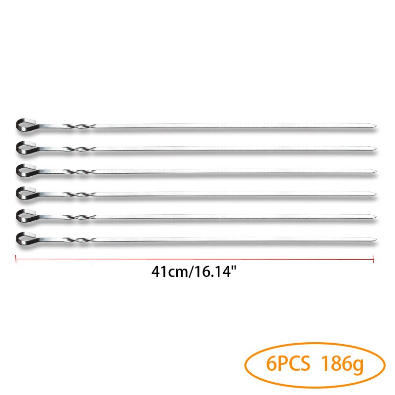 Bbq Spies Rvs Shish Kebab Bbq Vork Set 41Cm 16.15Inch Lange Platte Barbecue Naald Vlees Grill Outdoor gereedschap 6-12 Stuks