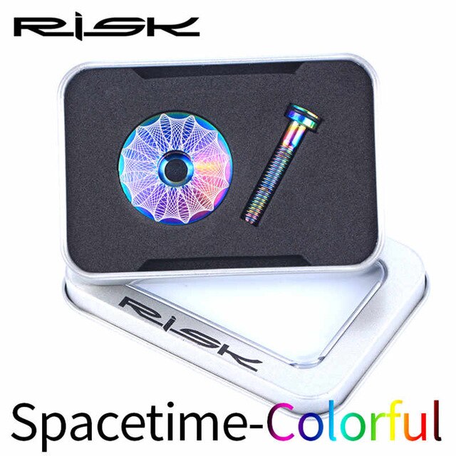 Risico Titanium Legering Fiets Headset Cap Fiets Headset Stem Bolt Headset Schroef Voor Mtb Bmx Fixed Gear/Vouwfiets stuurpen Top Cap: spacetime rainbow