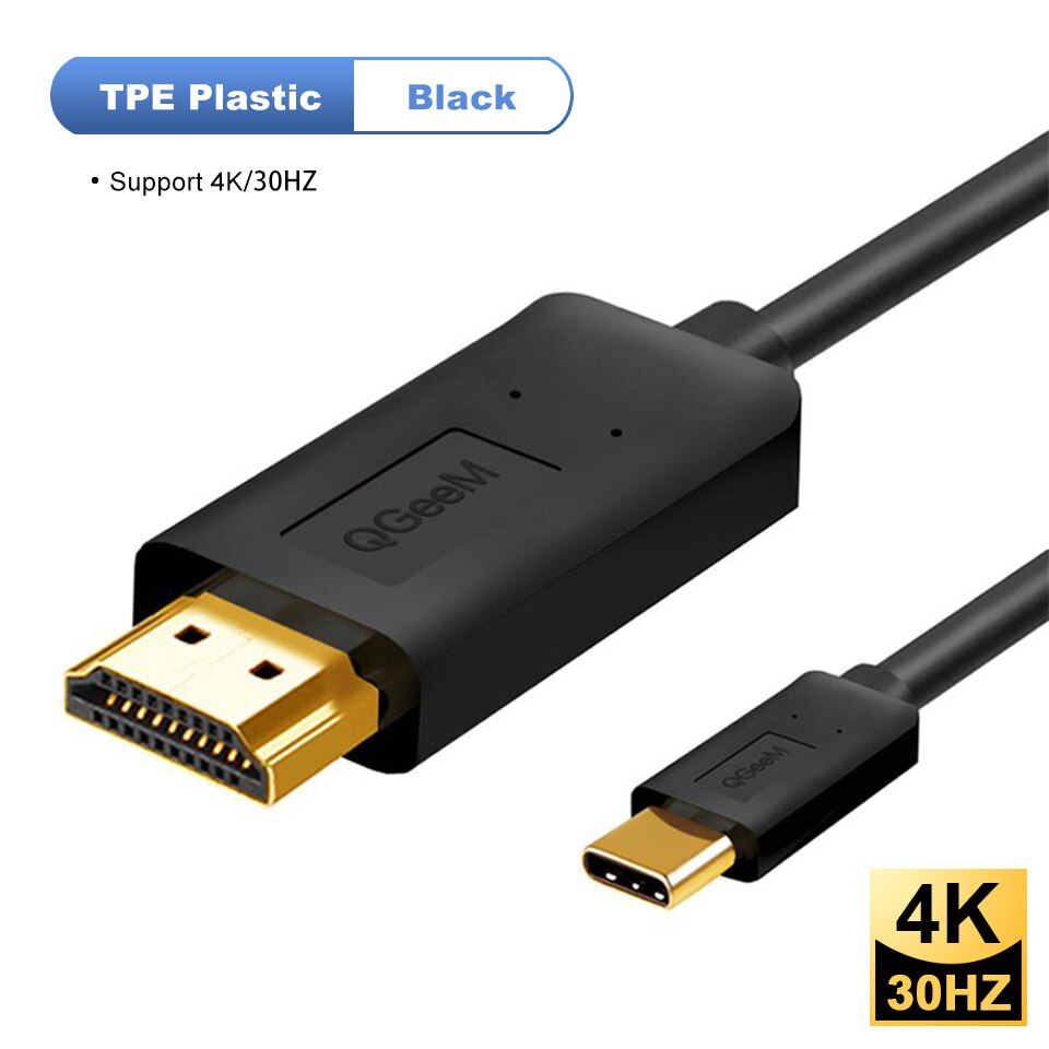 QGeeM-Cable USB tipo c 3,1 HDMI, adaptador Thunderbolt Compatible con MacBook, Samsung S8, Huawei Mate 10, convertidor tipo C a HDMI: 4K 30HZ Black / 1,8 m