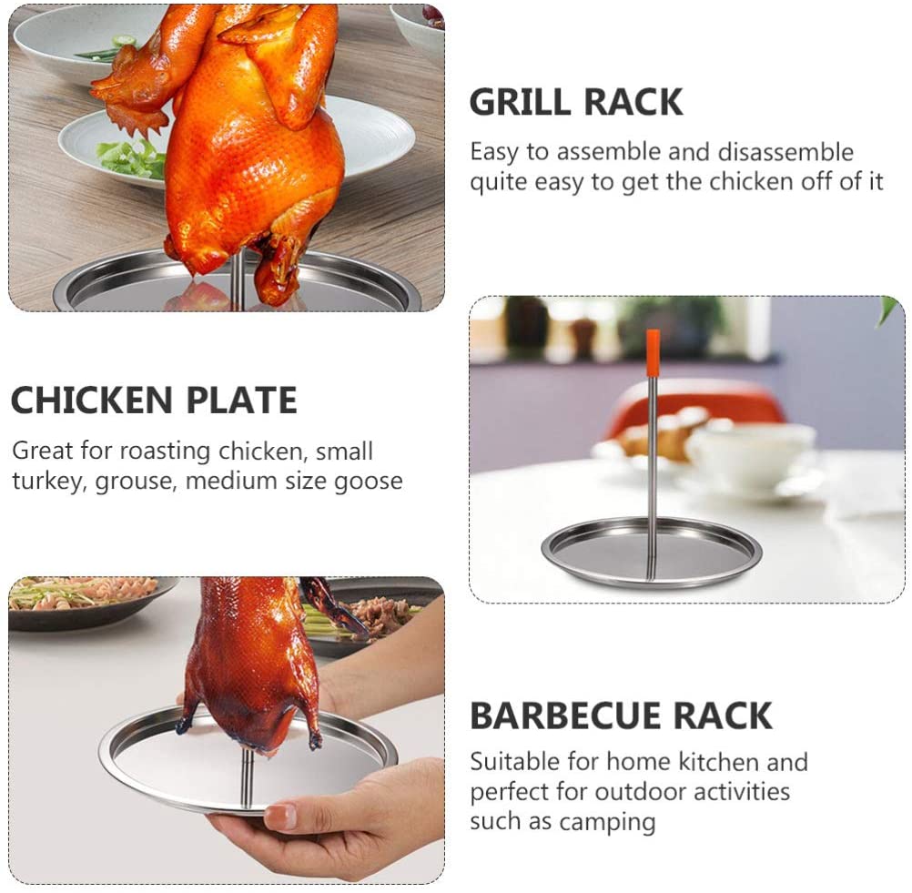Vertical Chicken Grill Rack Stainless Steel Outdoor Camping Chicken Rack Skewer Barbecue Grilling Rack Meat Spit Cooking Tool