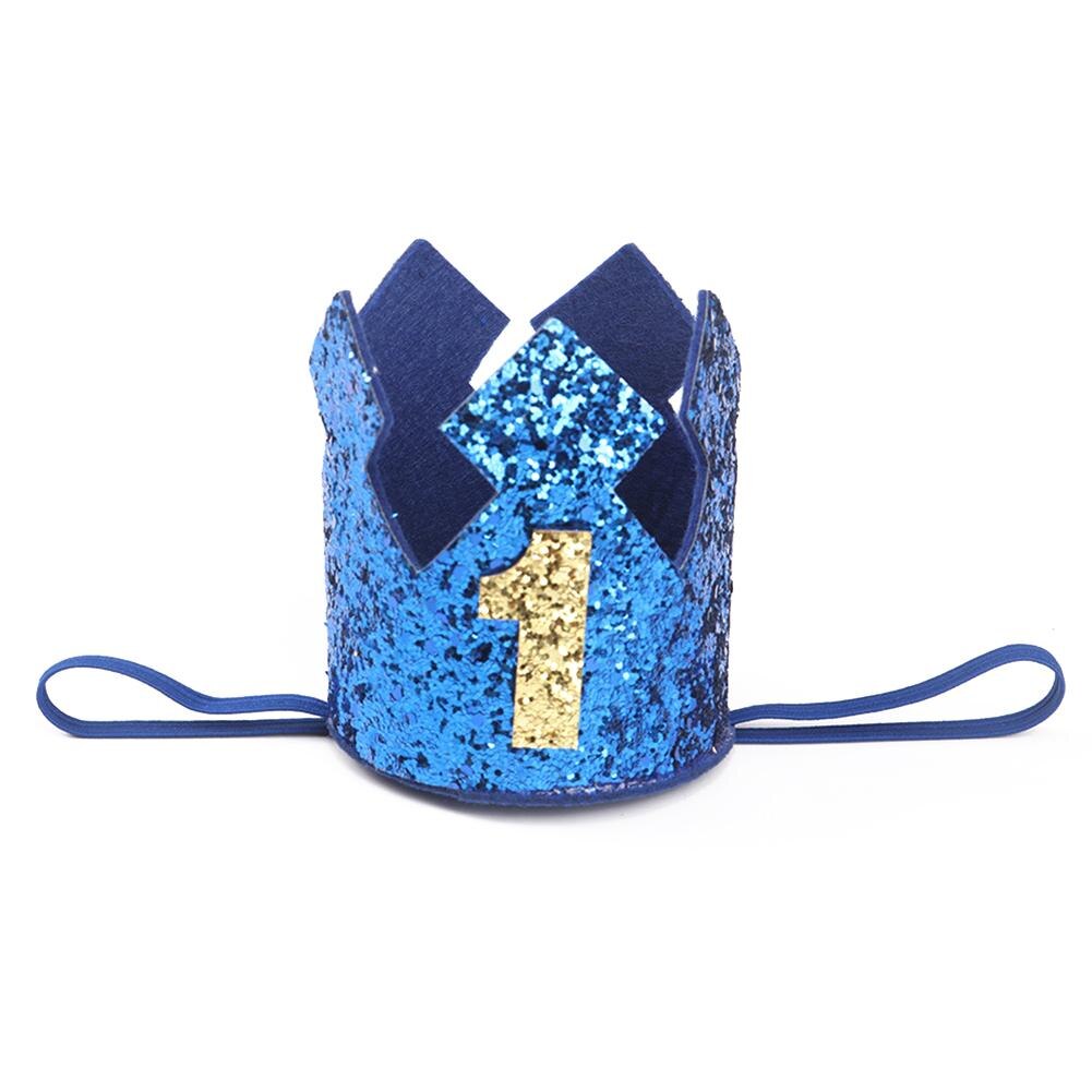Drenge piger blå guld første fødselsdag hat glitter pige guld lyserød prinsesse krone nummer 1st 2 3 år gammel fest baby shower dekor: E