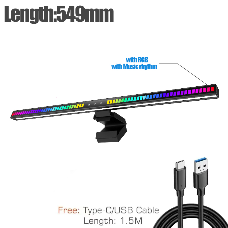 Barra de luz Led RGB para Monitor de ordenador, 60cm, pantalla de ritmo musical, luz colgante, atenuación, lámpara nocturna de ambiente para juegos/estudio/trabajo: Castaño