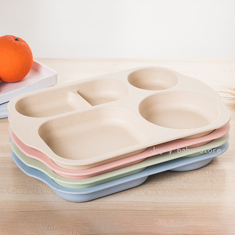 6 Stks/set Baby Mooie Kom Tarwe Materiaal Kinderen Sectionele Diner Plaat Tarwe Stro Materiaal Kom Servies Set Plastic Effen