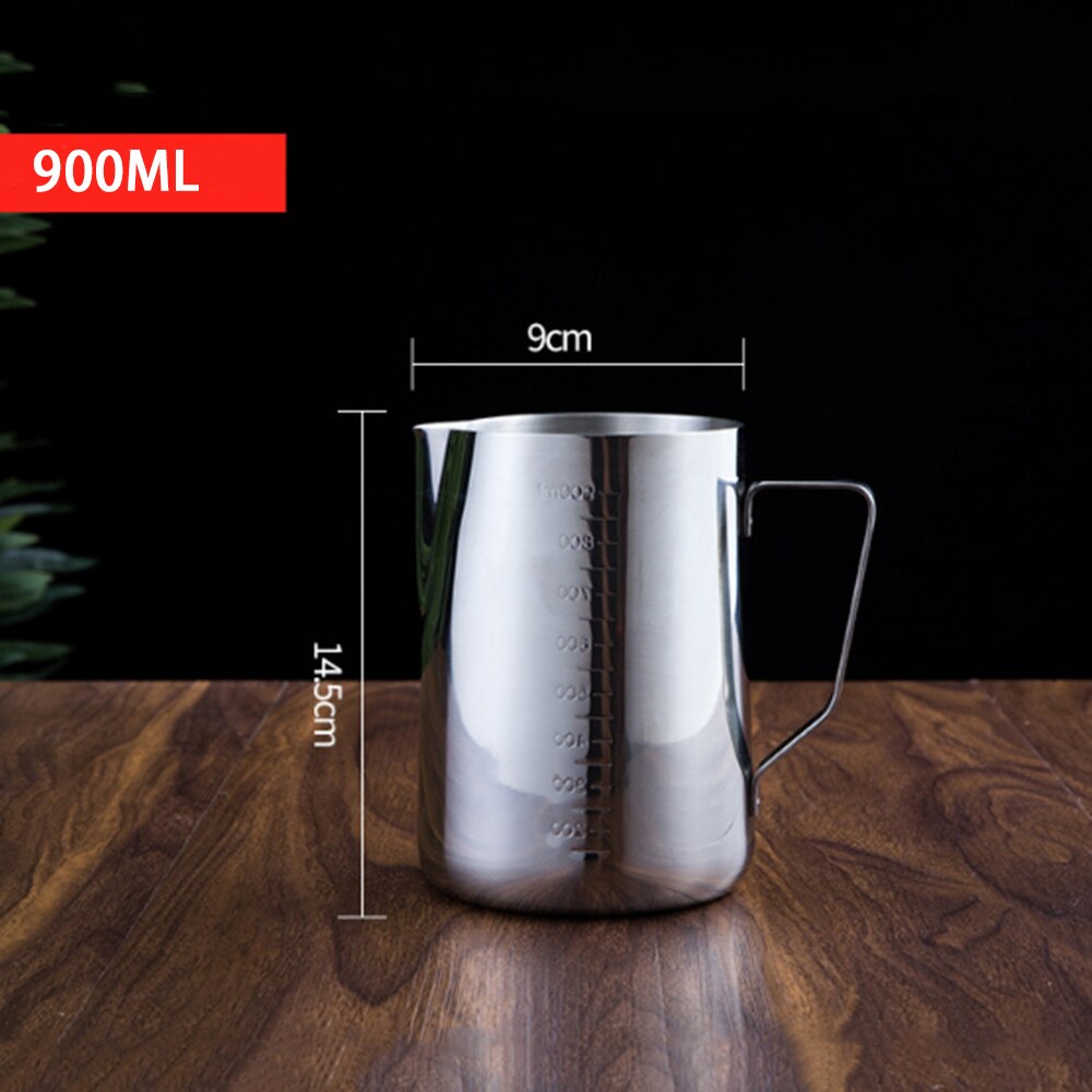 Milk Steaming &amp; Frothing Pitcher, Stainless Steel Non-Stick Milk Jug Pull Flower Cup Perfect For Coffee Cappuccino Latte Art: 900ML Pitcher