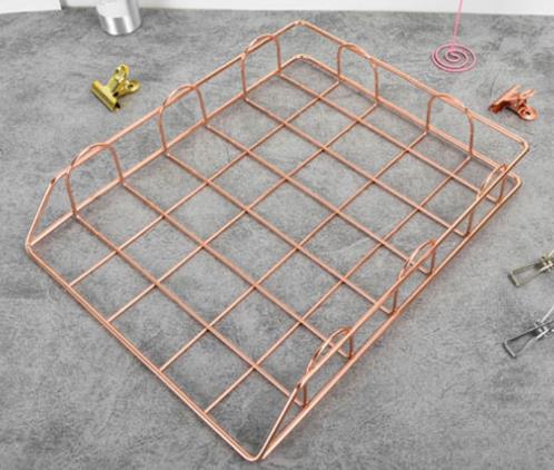 Kontor  a4 pappersarrangör dokumentfil brevbok broschyr fyllningsfack rack hylla bärare metall trådnät lagringshållare: Rosa guld