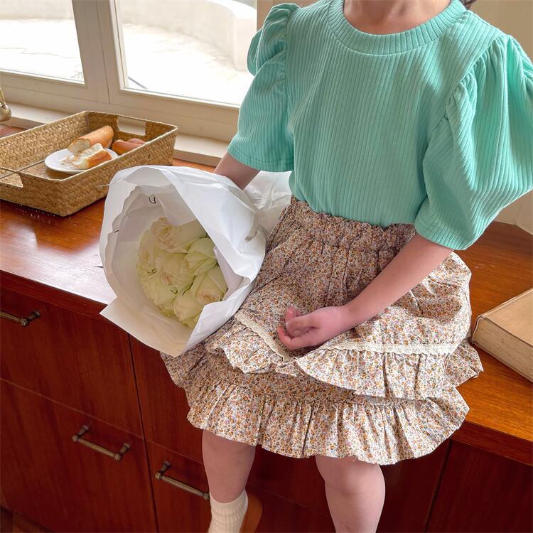 2022 Spring Summer Baby Girls Floral Printed Skirts Korean Style Kids Layered Skirts Children Clothes