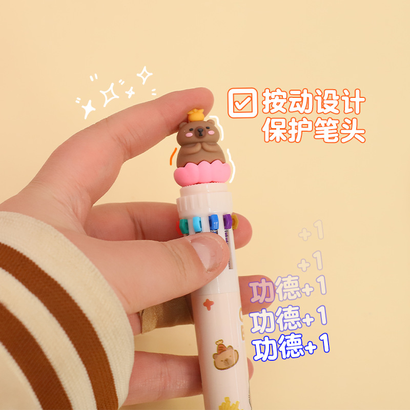 12 bolígrafos capibara al por mayor: útiles escolares ideales y herramientas de escritura para niños con 10 colores y usos múltiples