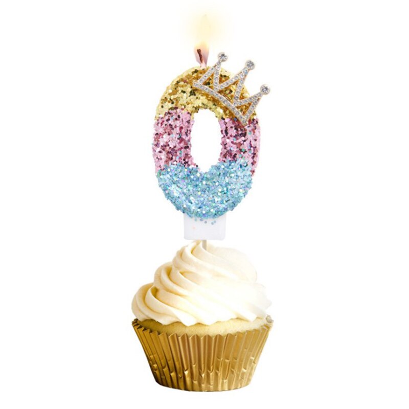 Blue Shell Glitter Crown Number Birthday Candles Cake Toppers Birthday Wedding Digital Cakes Dessert Decor Birthday Decoration: Style 2-0