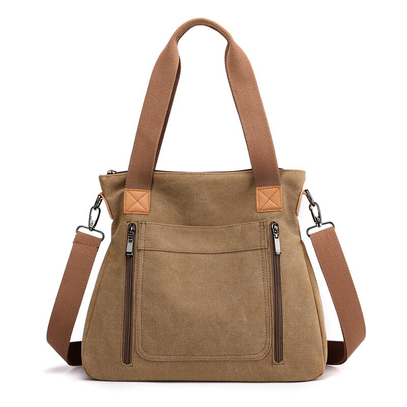 Bolsa de lona feminina choulder, bolsa de corpo transversal de grande capacidade de moda casual: Brown