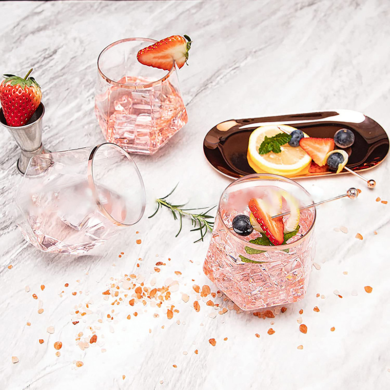 Verre à vin hexagonal en diamant à bord doré, style européen, plastique, ménage, transparent, whisky, étranger, 1 pièce