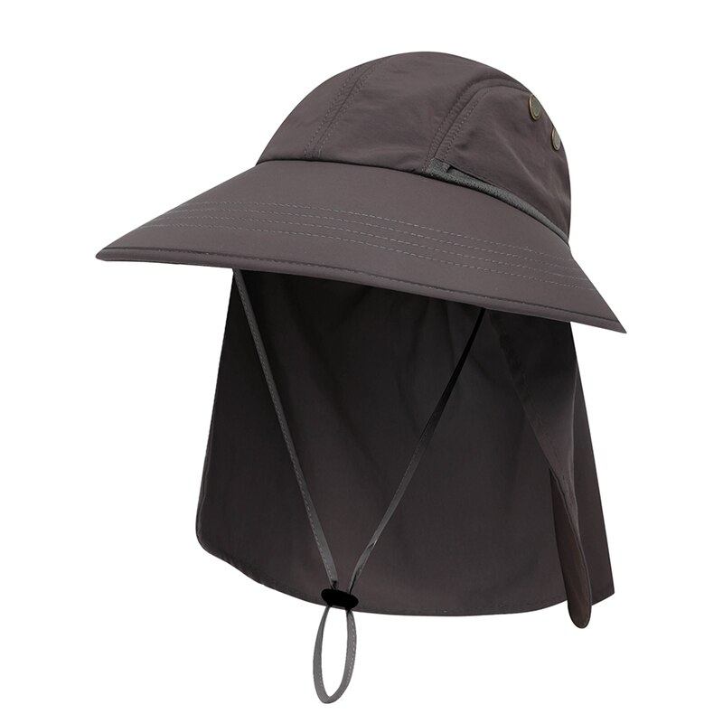 Udendørs sommer sol hat bred skygge upf solskærm beskyttelse pakke hurtigtørrende udendørs fiskeri hestehale hatte med hals: Dyb grå